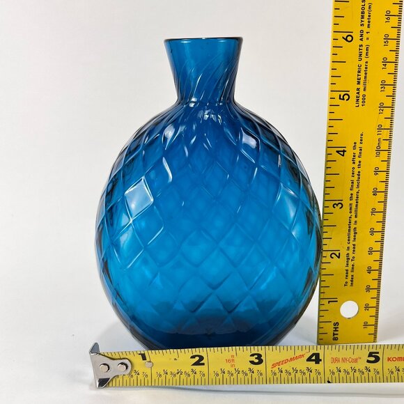 Pairpoint Glassworks Diamond Quilted Optic Blue Blown Glass Vase Mt Washington - Picture 13 of 16